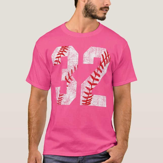 Distressed Baseball Number 32 Jersey Uniform Playe T Shirt (Framsida)