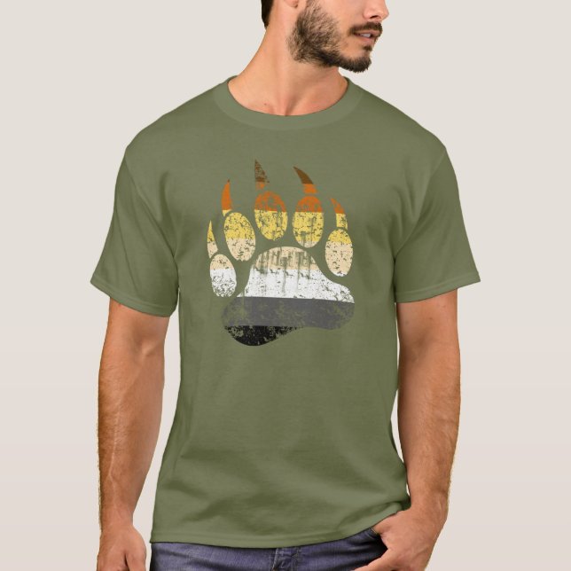 Distressed Bear Pride Flag Björnens tass Tee (Framsida)