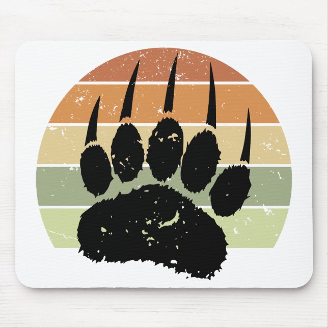 Distressed Black Bear Paw Print Retro Sunset Musmatta (Framsidan)