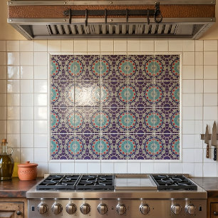Distressed Bohemian Teal och Plommon Morisk Mosaik Kakelplatta