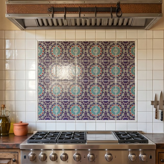 Distressed Bohemian Teal och Plommon Morisk Mosaik Kakelplatta (Skapare uppladdad)