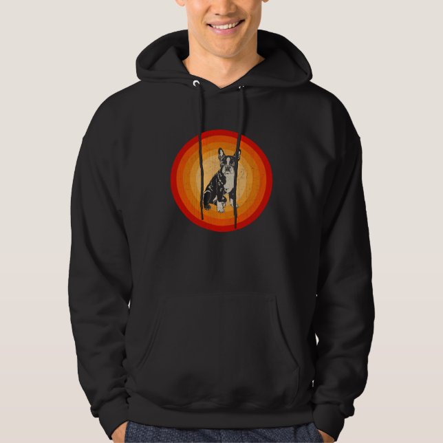 Distressed Boston Terrier  Retro Style Hoodie (Framsida)