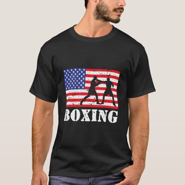 Distressed Boxing Usa American Flag Boxer Fighter T Shirt (Framsida)