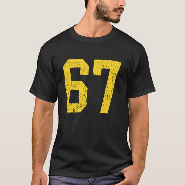 Distressed Bright Gold Nummer 67 Jersey Spelarunif T Shirt (Framsida)