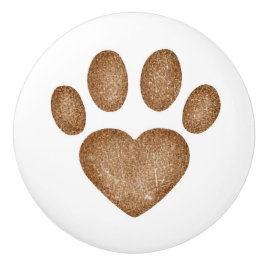 Distressed Brown Heart Pawprint Ceramic Knob Knopp