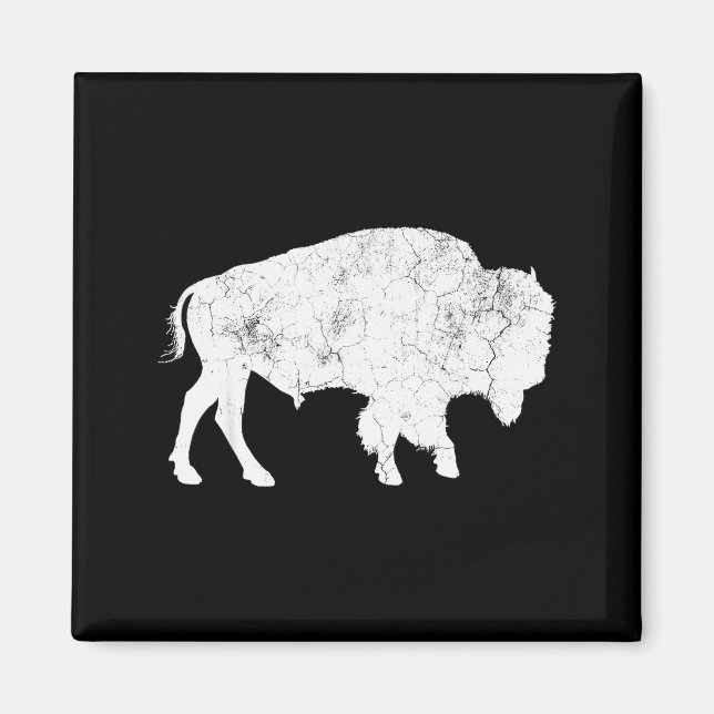 Distressed Buffalo Retro Bison Djurälskare T-shirt Magnet (Framsidan)