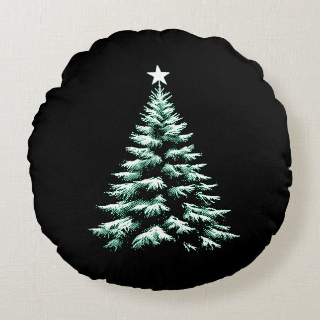 Distressed Christmas Tree Green Peppermint Stripes Rund Kudde (Framsidan)