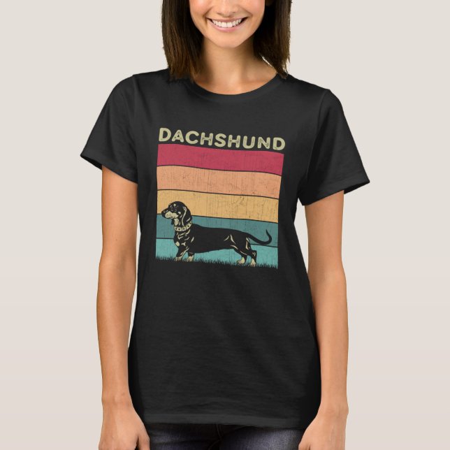 Distressed Dachshund Dog  Boys Girls Retro Style D T Shirt (Framsida)