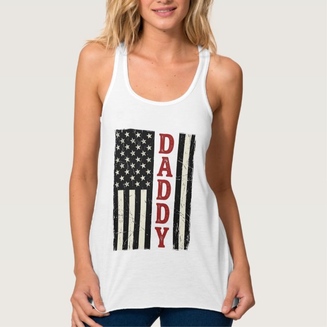 Distressed Daddy Amerikansk Flagga Tröja Design_1 Linne Med Racerback (Framsida)