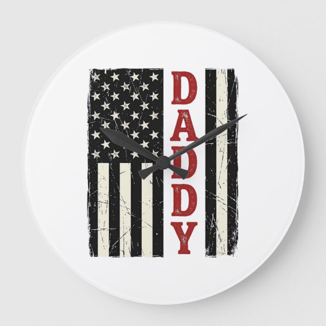 Distressed Daddy Amerikansk Flagga Tröja Design_1 Stor Klocka (Framsida)