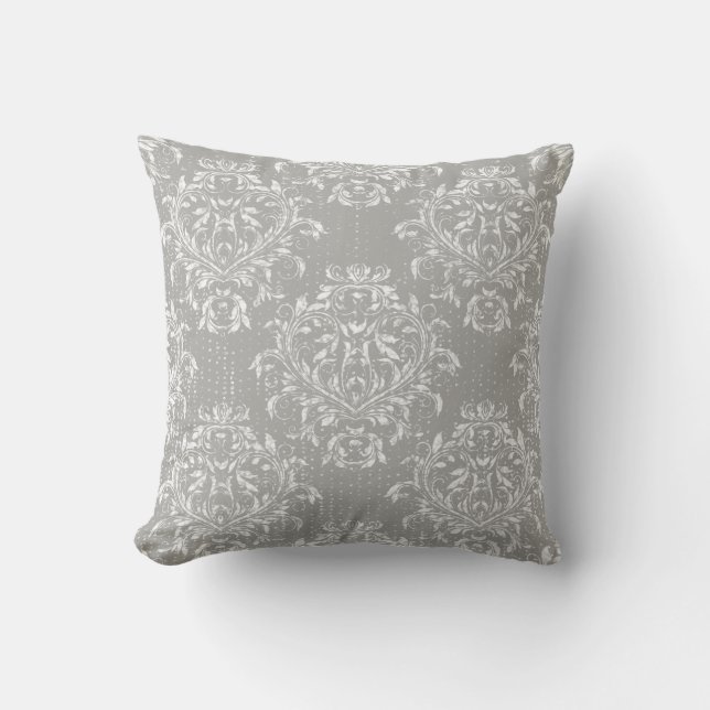 Distressed Damask Kastkudde - Grå Kudde (Framsida)
