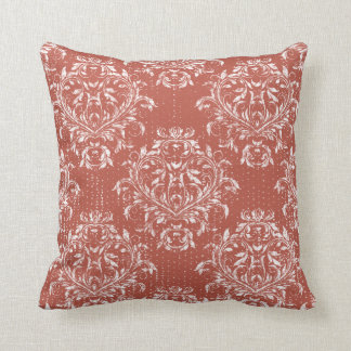 Distressed Damask Kastkudde - Muted Korallröd Kudde