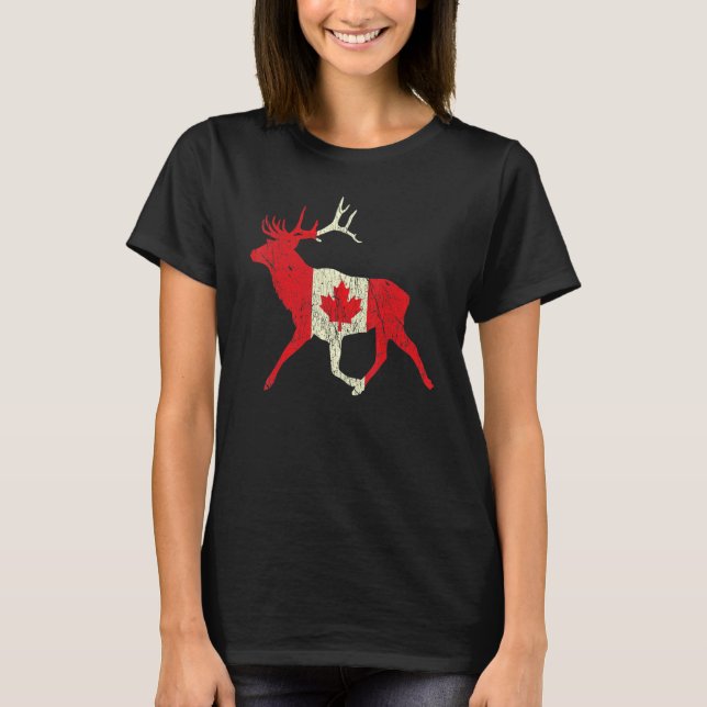 Distressed Deer Canada Day Proud Canadian Flag Can T Shirt (Framsida)