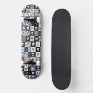 Distressed Denim Lapptäcke Dödskallar Blommig Mini Skateboard Bräda 18,5 Cm