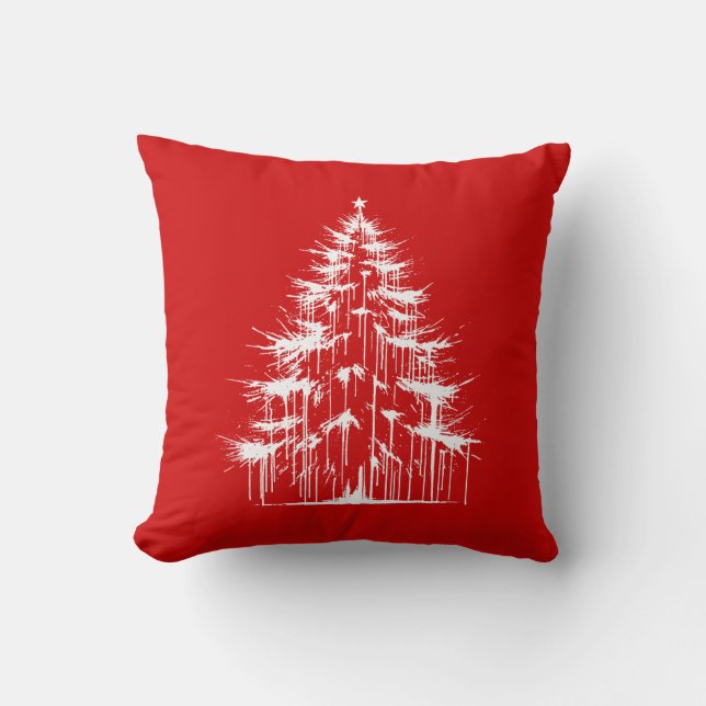 Distressed Drippy Gothic Chic Red Christmas Tree Kudde (Framsida)