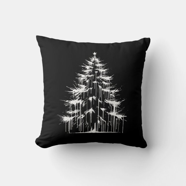 Distressed Drippy Gothic Chic White Christmas Tree Kudde (Framsida)