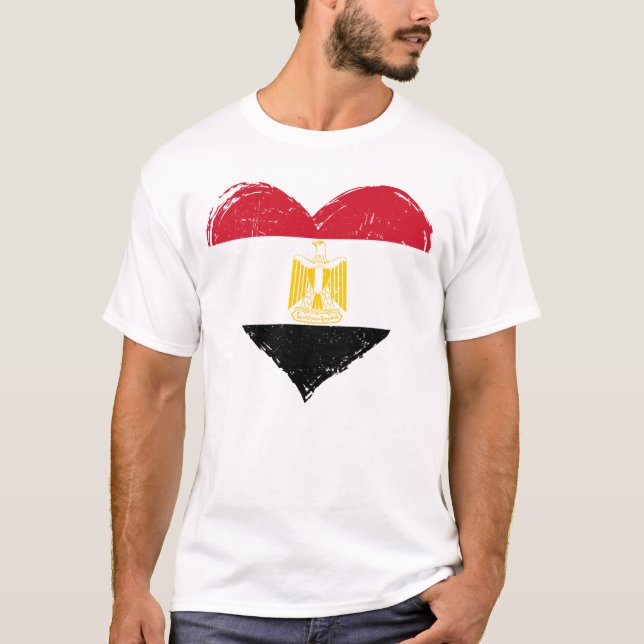 Distressed Egypt Flagga Hjärta Herrar Vit T Shirt (Framsida)