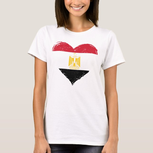 Distressed egyptisk flagga hjärta Dam Vit T Shirt (Framsida)