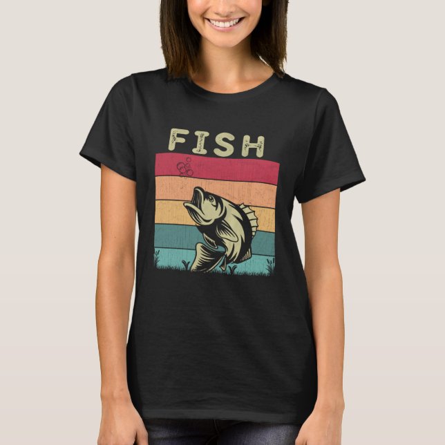 Distressed Fish  Boys Girls Retro Style Fish T Shirt (Framsida)