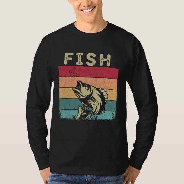 Distressed Fish  Boys Girls Retro Style Fish T Shirt (Framsida)