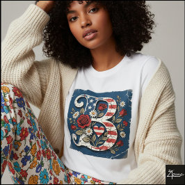 Distressed Flag Bokstav B Blommig Monogram T Shirt