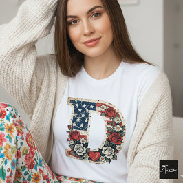 Distressed Flag Letter D Floral Monogram T Shirt