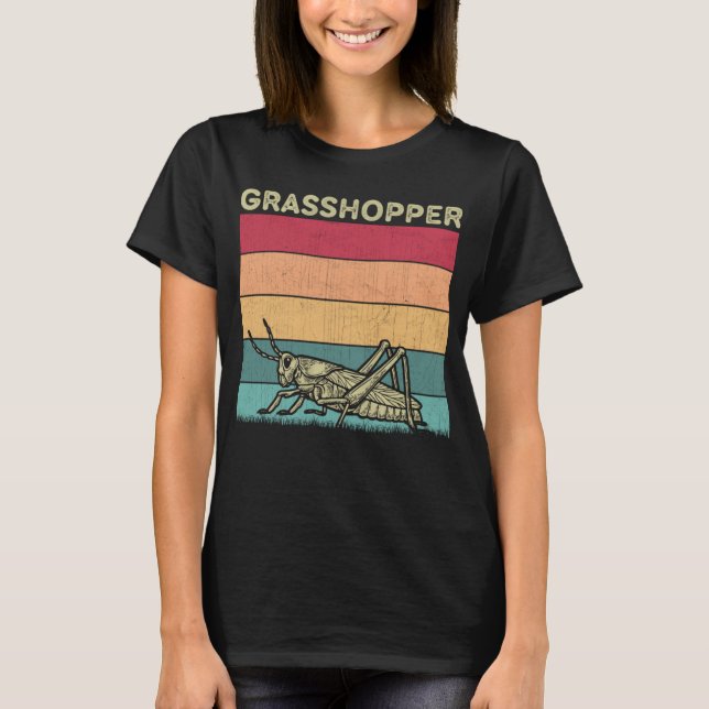 Distressed Grasshopper Lover Boys Girls Retro Gras T Shirt (Framsida)