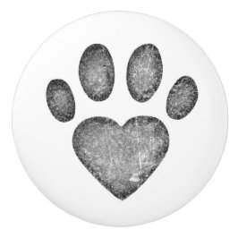 Distressed Gray Heart Pawprint Ceramic Knob Knopp