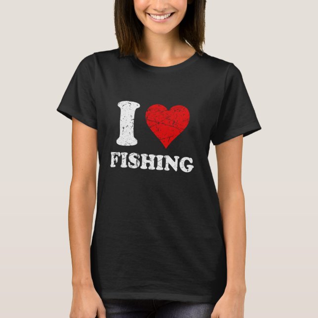 Distressed Grunge Sliten Stil Jag älskar Fiske T Shirt (Framsida)
