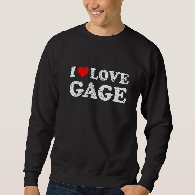 Distressed Grunge Utsliten Stil Jag Älskar Gage   Lång Ärmad Tröja (Framsida)