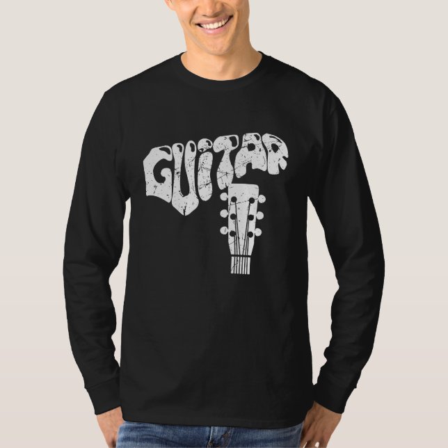 Distressed Guitar Guitarist Musicians Music T Shirt (Framsida)