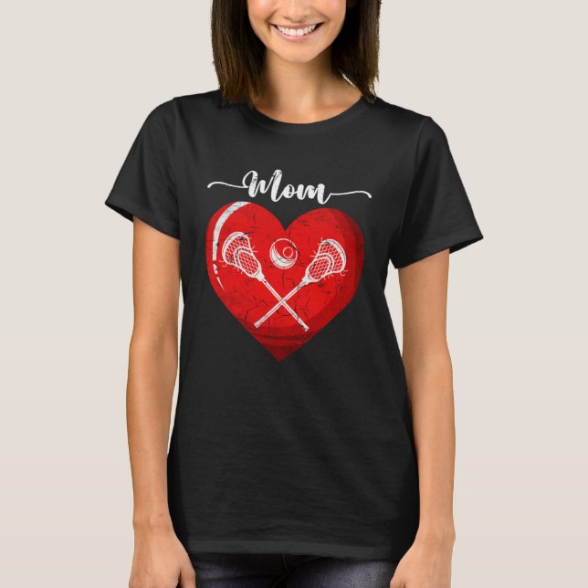 Distressed Heart Lacrosse Mom Heart Cute Mother s  T Shirt (Framsida)