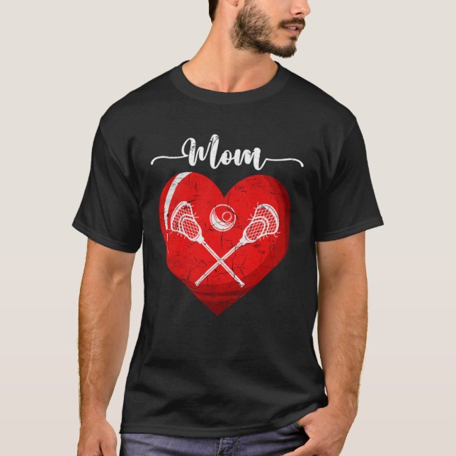 Distressed Heart Lacrosse Mom Heart Cute Mother s  T Shirt (Framsida)