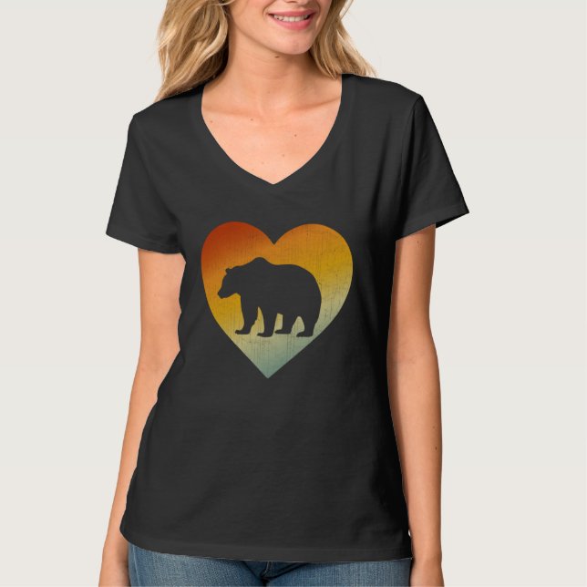 Distressed Heart Retro Style Men Women Grizzly Bea T Shirt (Framsida)