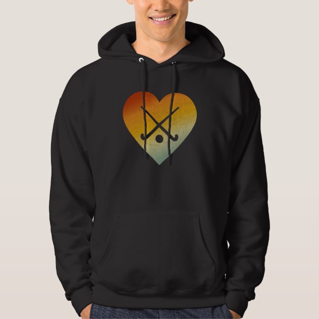 Distressed Heart Retro Style Men Women Hockey Play Hoodie (Framsida)