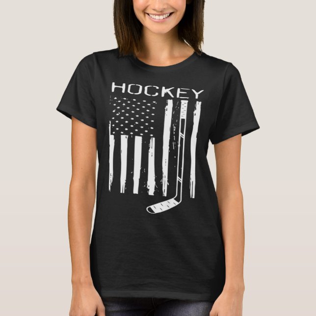 Distressed Ice Hockey Stick US American Flag Patri T Shirt (Framsida)