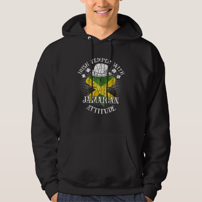Distressed Irish Jamaican Attitude Patriotic Shamr Hoodie (Framsida)
