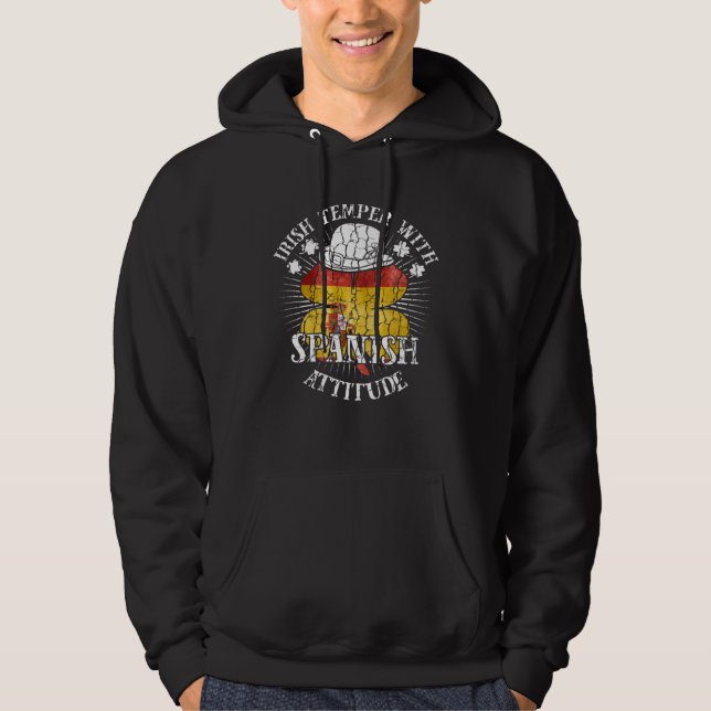 Distressed Irish Spanish Attitude Patriotic Shamro Hoodie (Framsida)