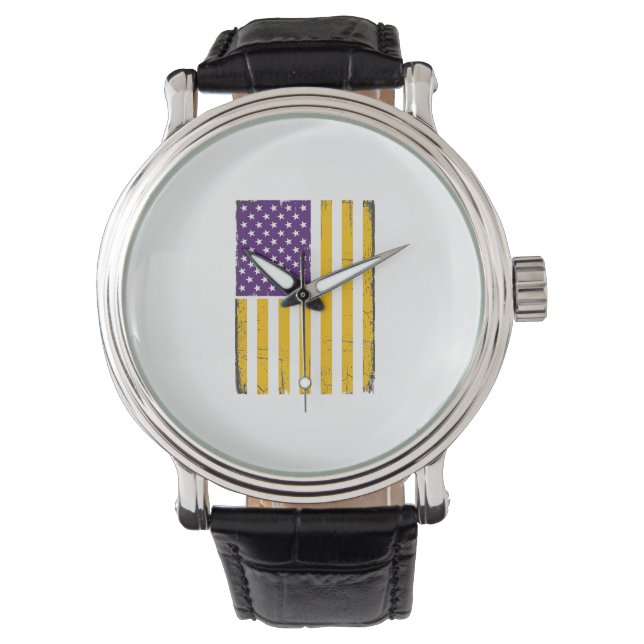 Distressed lila och guld amerikansk flaggvektor De Armbandsur (Framsida)