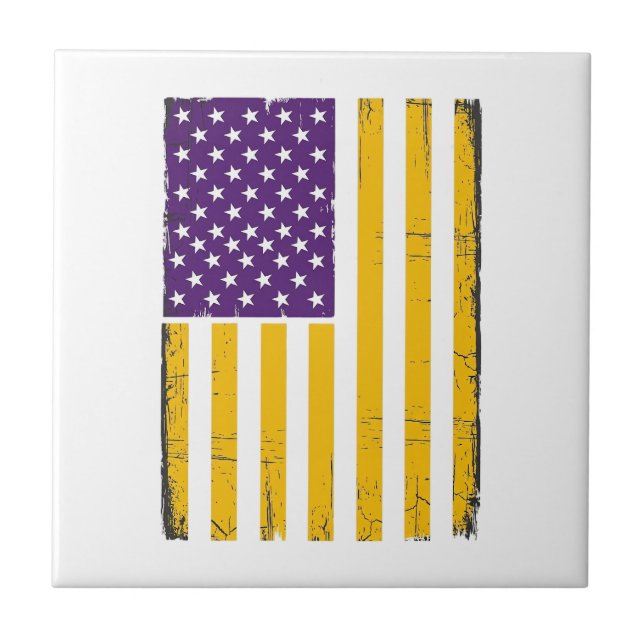 Distressed lila och guld amerikansk flaggvektor De Kakelplatta (Framsidan)
