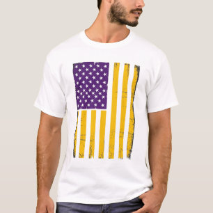 Distressed lila och guld amerikansk flaggvektor De T Shirt