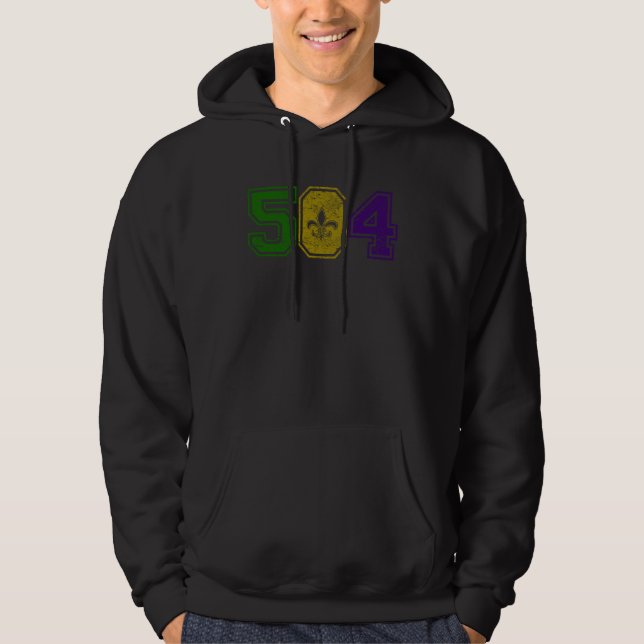 Distressed Mardi Gras Retro Fleur De Lis NOLA 504 Hoodie (Framsida)