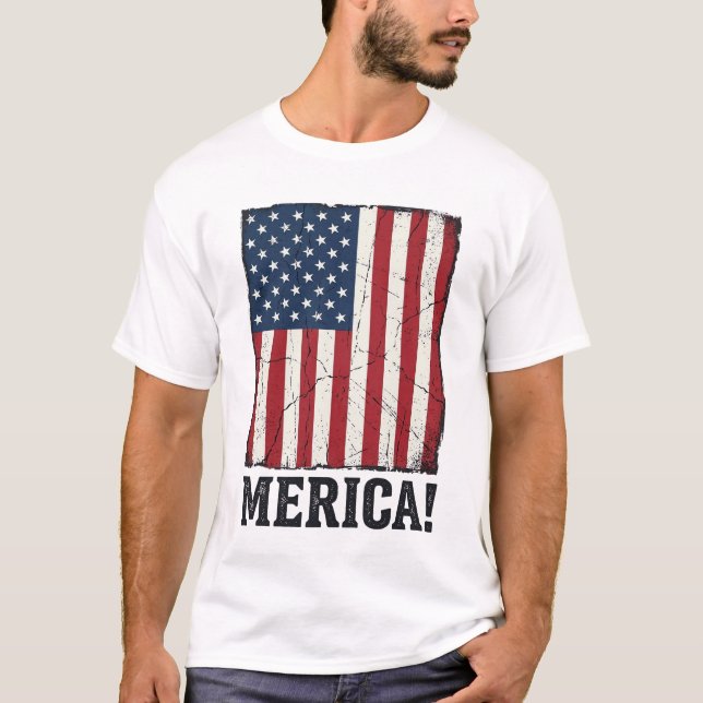 Distressed Merica Flag Patriotisk Vektor T-Shirt D (Framsida)