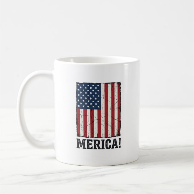 Distressed Merica Flag Patriotisk Vektor T-Shirt D Kaffemugg (Vänster)