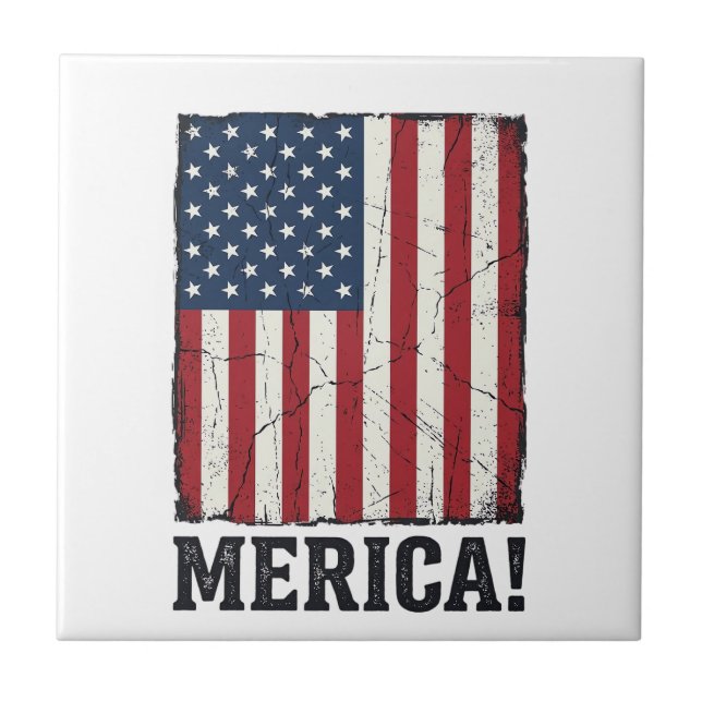 Distressed Merica Flag Patriotisk Vektor T-Shirt D Kakelplatta (Framsidan)