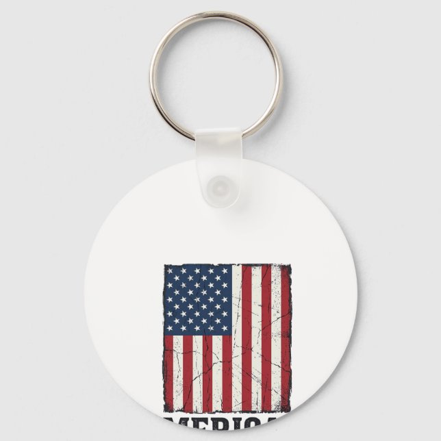 Distressed Merica Flag Patriotisk Vektor T-Shirt D Nyckelring (Framsida)