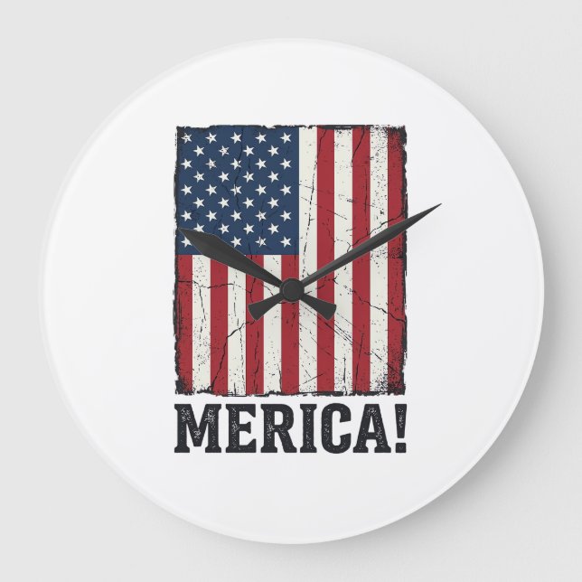 Distressed Merica Flag Patriotisk Vektor T-Shirt D Stor Klocka (Framsida)