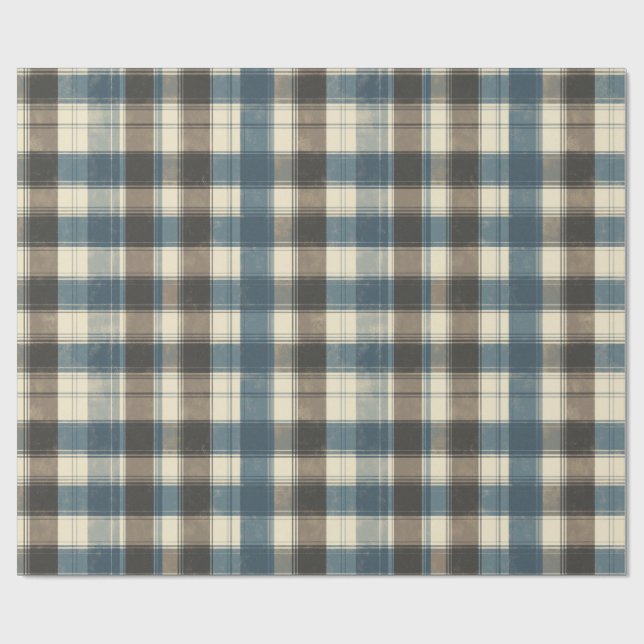 Distressed Navy and Taupe Plaid for Father’s Day Presentpapper (Platt)