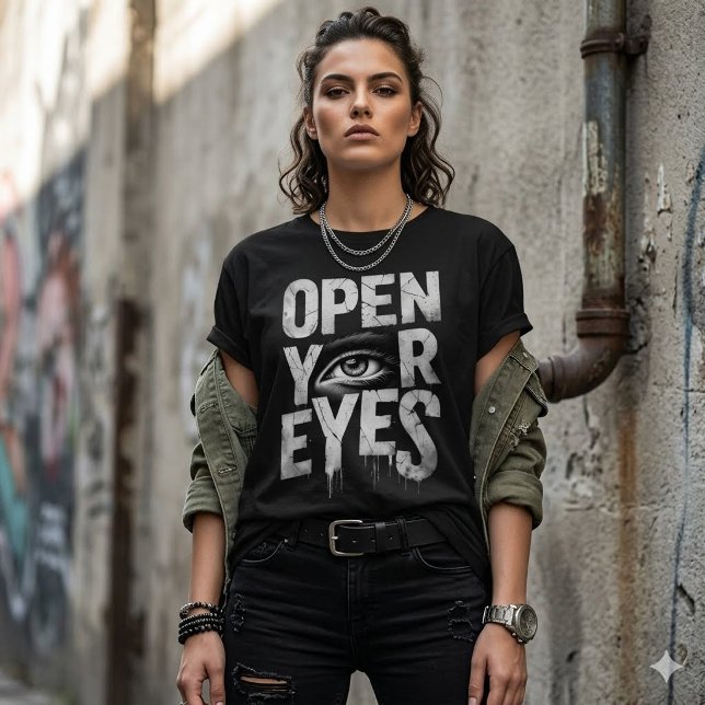 Distressed Open Your Eyes Eye Graphic T Shirt (Skapare uppladdad)