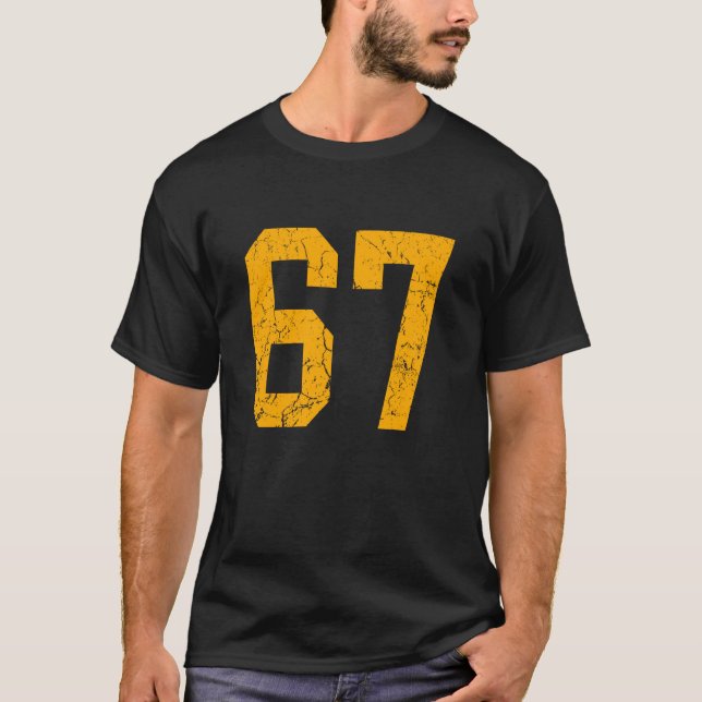 Distressed Orange Number 67 Jersey Player Uniform  T Shirt (Framsida)